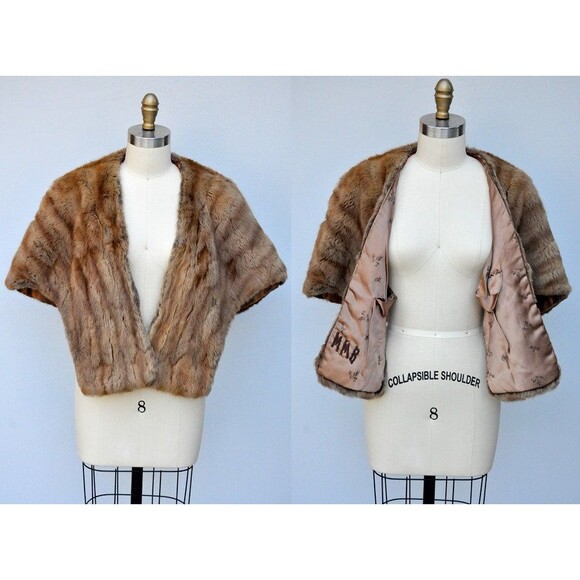 Vintage Rabbit Fur Stole Cape Capelet Wrap Shawl - 40s 50s Pin Up Rockabilly - Picture 1 of 10